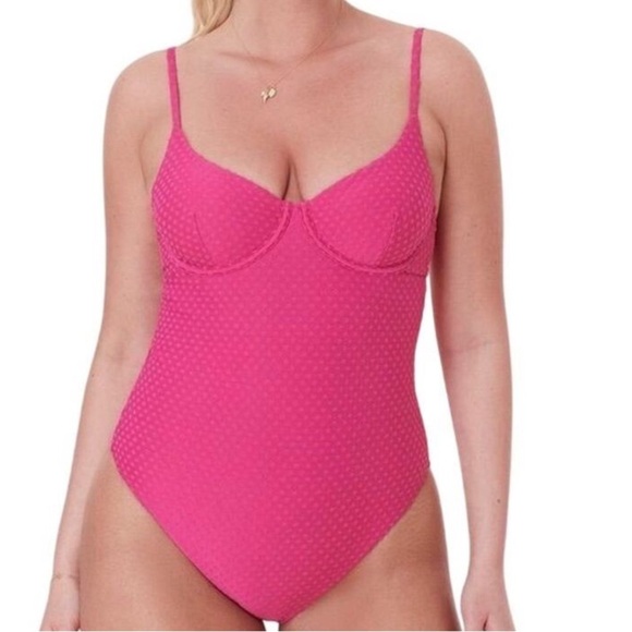 Andie Swim The Bermuda One Piece Terry Dots Swimsuit Pink size M NWT‎